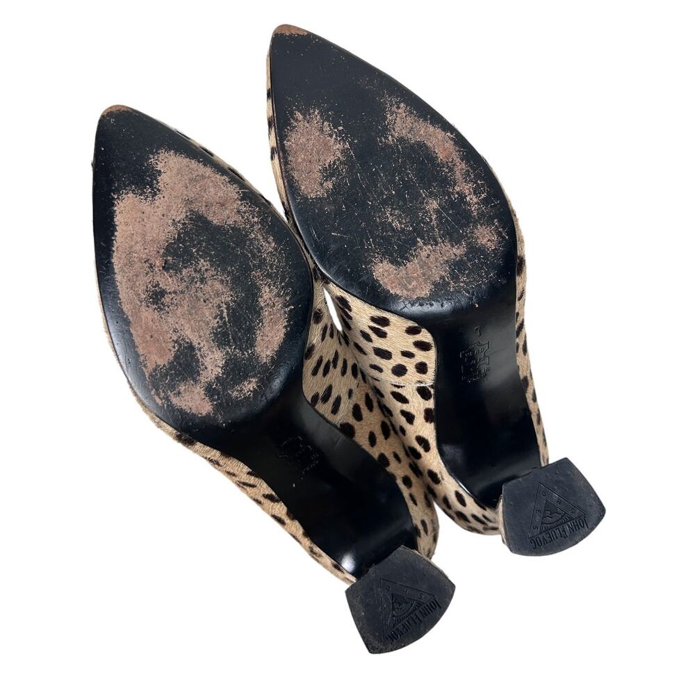 John Fluevog Cheetah Print Calf Hair Big Presence Desmond Leather Heels 7 - Picture 6 of 8